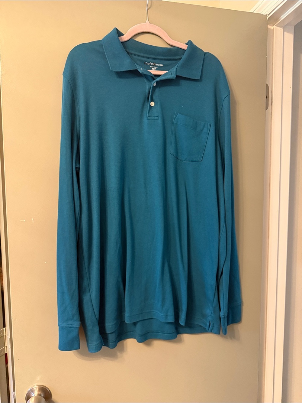 croft & barrow Teal Long-Sleeve Polo with Chest Pocket